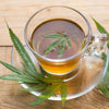 asse dâinfusion au CBD avec feuilles de chanvre, une boisson naturelle pour la relaxation et le bien-ĂȘtre, disponible sur gr33nz.com.