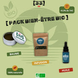 Visuel du Pack Bien-Être CBD Bio de Gr33nz, comprenant un baume au CBD, une infusion bio et une huile full spectrum, pour une détente naturelle et apaisante.