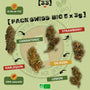 Visuel du Pack Swiss Bio 5 x 3g de Gr33nz, incluant 3g de Cannatonic, 3g de Harlequin, 3g de Lemon, 3g d’OG Kush et 3g de Strawberry. Un assortiment de fleurs CBD bio suisses, 100% naturelles et à moins de 0,3% de THC.