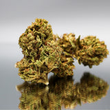 Gros plan sur la fleur de CBD Sour RNA Bio de Gr33nz, cultivée en extérieur, avec un profil fruité, acidulé et gazeux. Contient 10 % de CBD et moins de 0,3 % de THC.