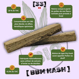 BBM Hash GR33NZ : résine CBD bio premium, texture dense et sombre, fabriquée à partir de pollen de chanvre pressé. 100 % naturel et sans additifs.