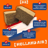 Image présentant le Holland Air GR33NZ, un hashish CBD naturel issu d’un pollen finement tamisé et pressé sans solvants ni additifs. Ce hash artisanal se distingue par sa texture mousseuse et légère