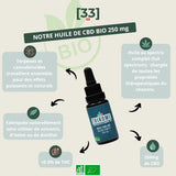 Huile de CBD Bio à spectre complet 250mg de Gr33nz, élaborée sans solvants, isolat ou distillat. Riche en terpènes et cannabinoïdes pour un effet naturel et puissant.