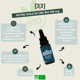 Huile de CBD Bio à spectre complet 500mg de Gr33nz, fabriquée naturellement sans solvants, isolat ou distillat. Enrichie en terpènes et cannabinoïdes pour des effets puissants et naturels.