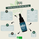 Huile de CBD Bio à spectre complet 700mg de Gr33nz, fabriquée naturellement sans solvants, isolat ou distillat. Enrichie en terpènes et cannabinoïdes pour des effets puissants et naturels.