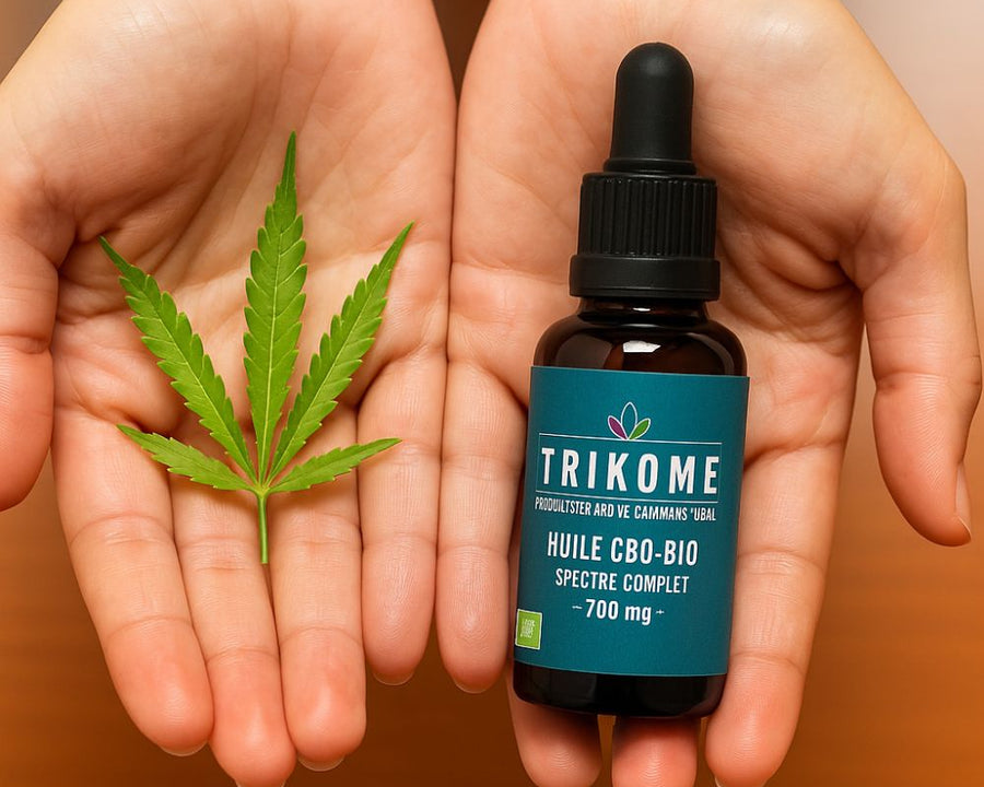 Huile CBD bio Trikomé 700 mg, issue de chanvre cultivé naturellement. Spectre complet pour un bien-être profond et une expérience 100 % bio signée GR33NZ.