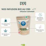 Infusion bio-sommeil 25g - GR33NZ-Infusion Bio au CBD pour le sommeil de Gr33nz, enrichie en mélisse, lavande et verveine, avec 25 % de chanvre CBD bio. Idéale pour une nuit paisible.