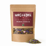 Tisane Bio Rubis Chaud GR33NZ : chanvre CBD bio, mélisse, lavande et verveine. Un mélange artisanal pour une détente naturelle et apaisante.