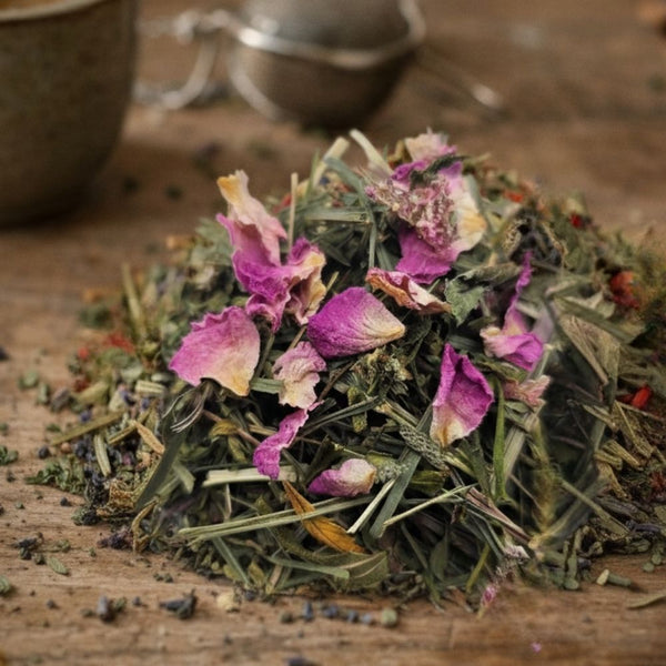 Tisane CBD Cycle GR33NZ : sauge, thym citron et chanvre bio pour apaiser les cycles menstruels naturellement.