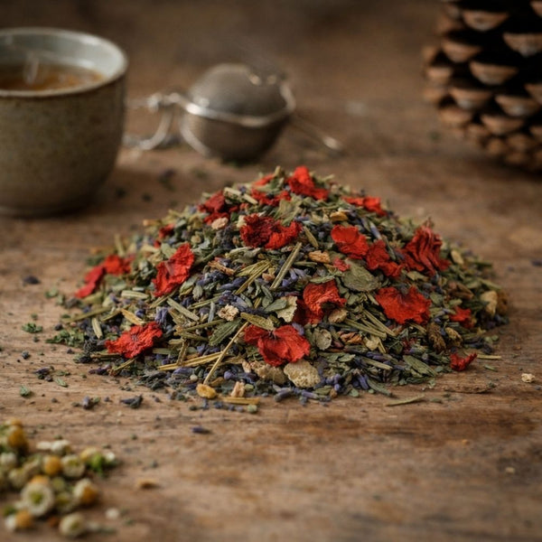 Tisane CBD Nuit Profonde GR33NZ : infusion bio au CBG, lavande et verveine pour un sommeil profond et une nuit réparatrice.