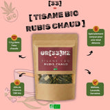 Tisane Bio Rubis Chaud GR33NZ : chanvre CBD bio, mélisse, lavande et verveine. Un mélange artisanal pour une détente naturelle et apaisante.