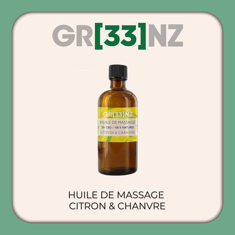 Gr33nz CBD : Huile de massage "Citron et Chanvre"